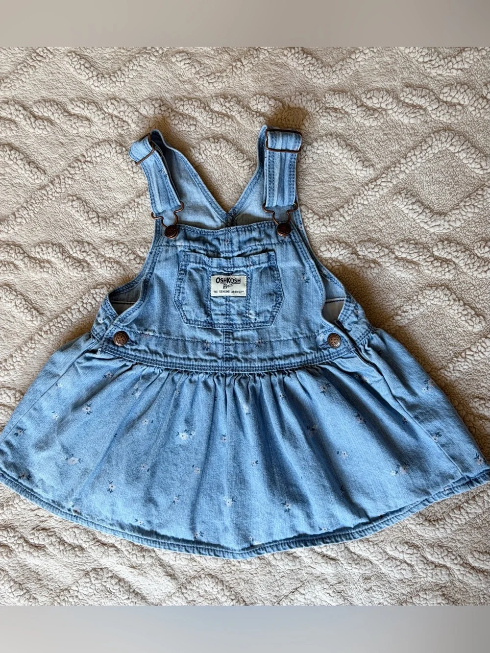 Oshkosh Baby Girl 18M Overall Dress - Light Wash Denim Floral Print Overalls